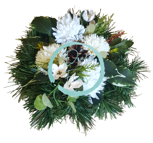 Aranžmán betonka umelé chryzantémy & doplnky Ø 28m x 16cm