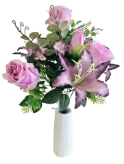 Artificial Roses & Lilies Flowers Bouquet x12 48cm Purple