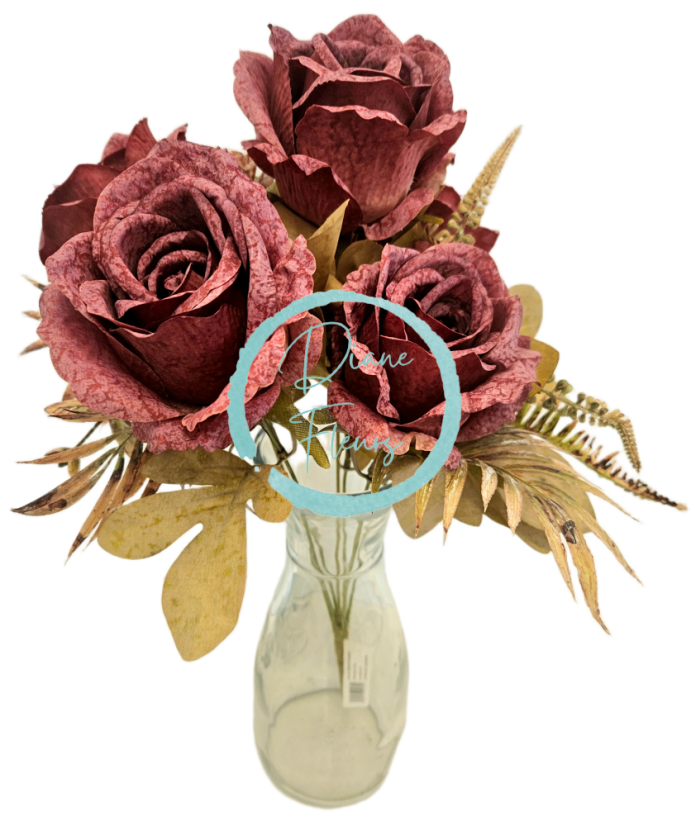 Изкуствен букет от рози и аксесоари 46 см бордо
