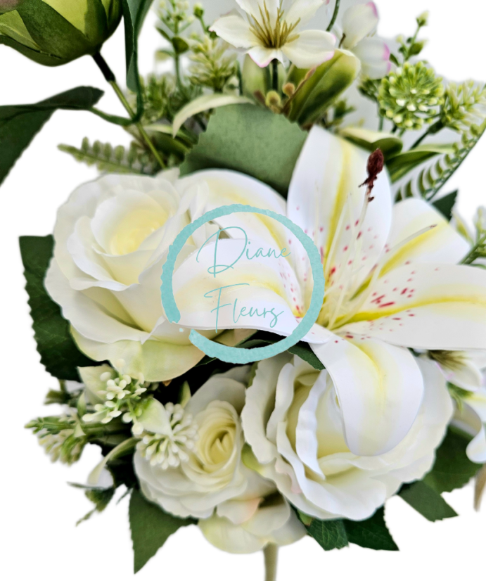 Exclusive artificial bouquet Roses, Lilies and accessories x13 54cm x 30cm Cream
