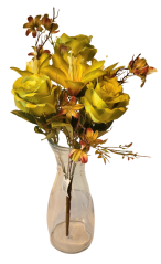 Rózsa, százszorszép és liliom csokor x7 zöld 44cm művirág