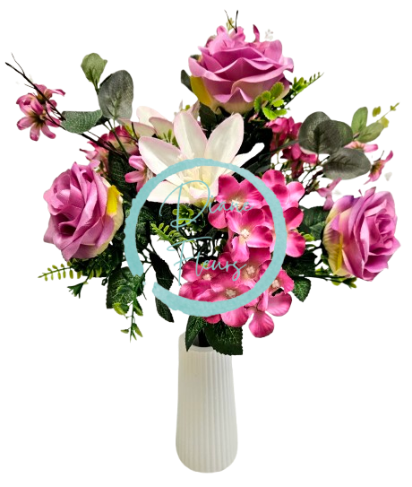 Trandafiri & Hortensie & Crini Buchet violet 47cm flori artificiale