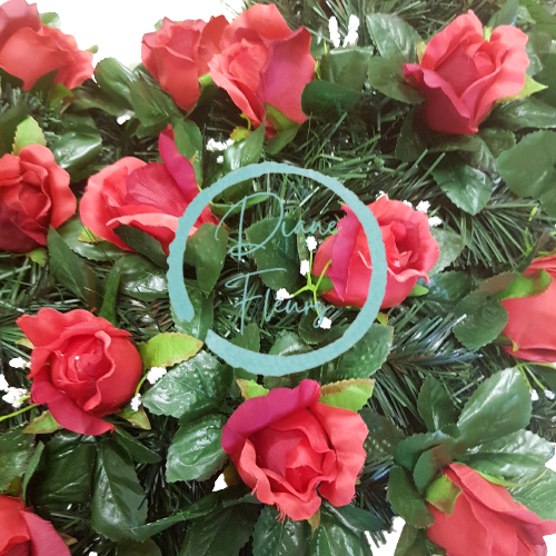 Smuteční věnec "Srdce" z umělých růží 80cm x 80cm červený & krémový AS366