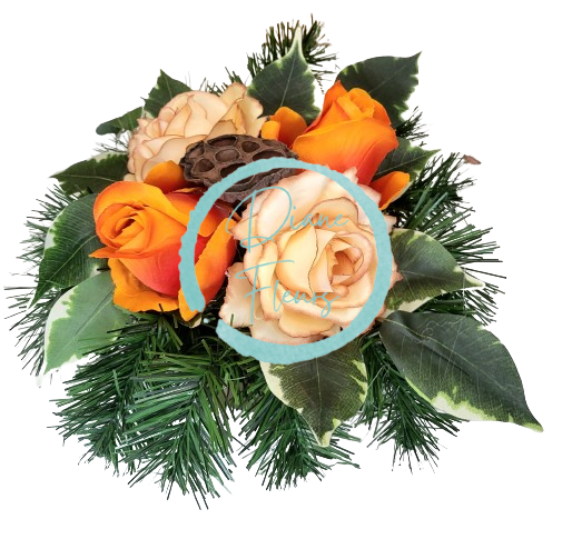 Sympathy arrangement made of artificial Roses and Accessories 25cm x 15cm