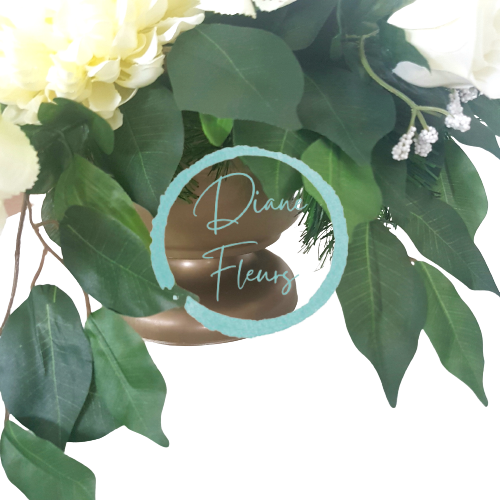 Smútočný aranžmán betonka exclusive umelá chryzantéma, ruža, karafiát, alstroméria a doplnky Ø 45cm x 35cm