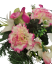 Díszített betontál fenyőből mesterséges szegfű, rózsa, orchidea, liliomok és kiegészítők Ø 30cm x 20cm