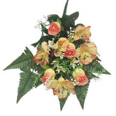 Künstliche Rosen und Alstroemeria Inkalilien Strauß x12 52cm Rosa und Gelb