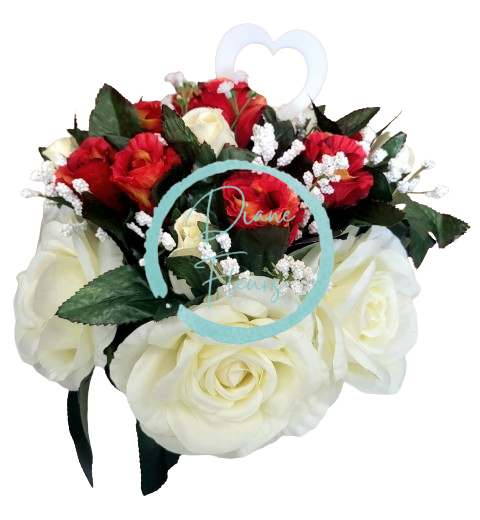 Rose artificiali con cuore in vaso 28 cm x 28 cm