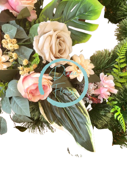Luxury Artificial Pine Wreath Exclusive Roses, Peonies, Hydrangeas, Gerberas and Accessories 80cm x 90cm