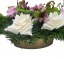 Sympathy arrangement made of artificial Roses, Marguerites Daisies and Accessories 48cm x 30cm x 17cm