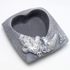 Dekorativer Blumentopf aus Steingut Herz mit einer Taube 20,5cm x 20cm x 8cm