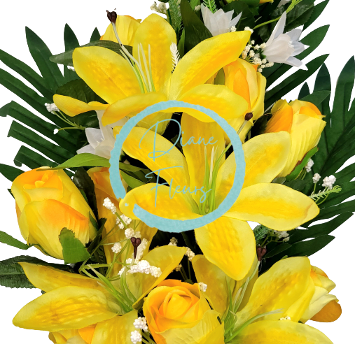 Buchet de Trandafiri și Crini x18 galben 62cm flori artificiale
