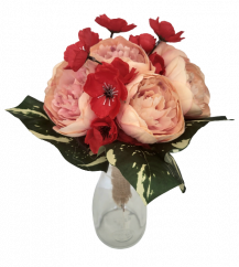 Artificial Exclusive Garden Hand Tied Bouquet Poppies, Peonies and Accessories 34cm