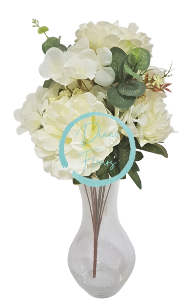 Buchet de bujori & hortensie 48cm crem flori artificiale