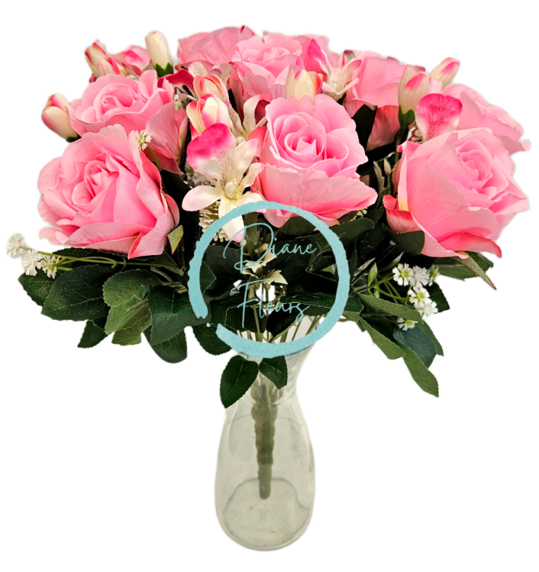 Umelá veľká kytica ruží 46cm ružová