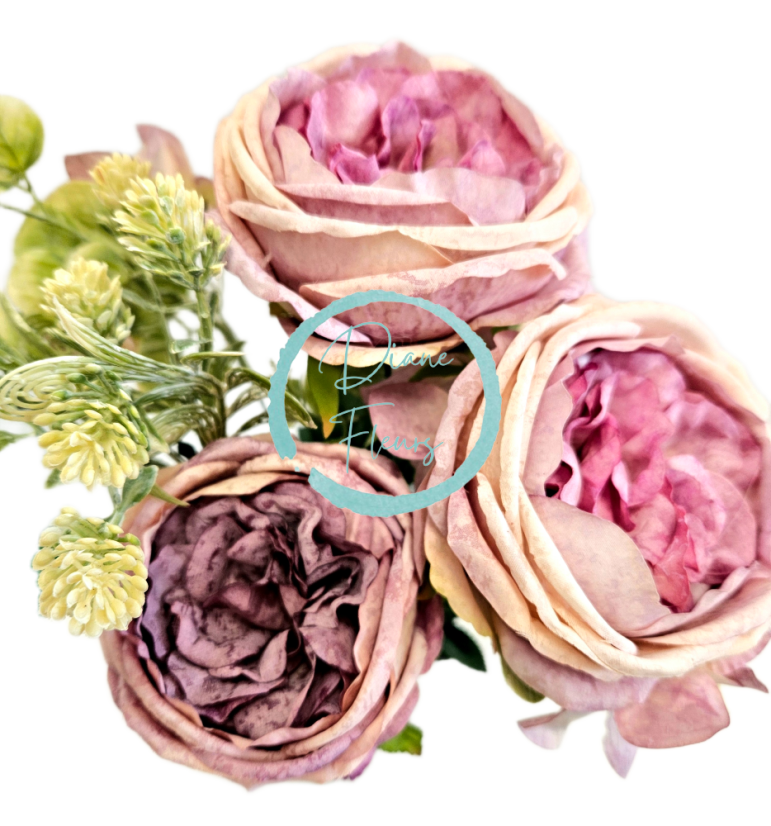 Künstlicher Strauß aus Pfingstrosen, Hortensien und Accessoires 42cm Rosa