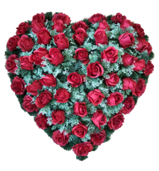 Smútočný veniec "Srdce" z umelých ruží a doplnkov 80cm x 80cm