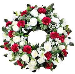 Coroană funerara de pin Exclusiv trandafiri, bujori si accesorii 85cm