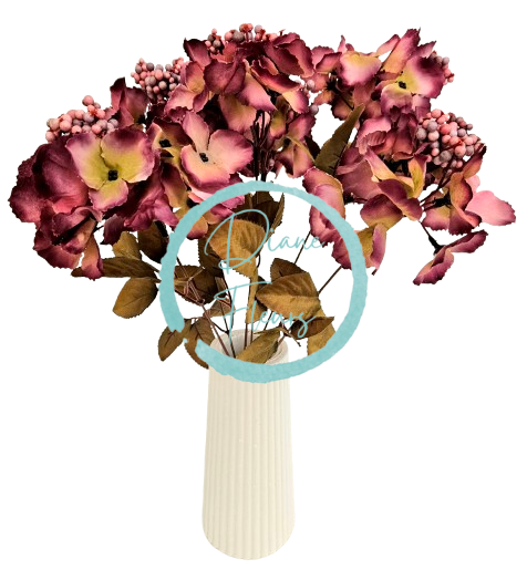 Hortenzia kytica x5 s bobuľami vínová 38cm umelá