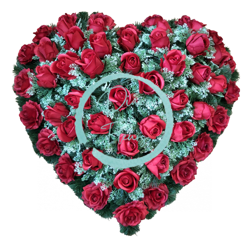 Smútočný veniec "Srdce" z umelých ruží a doplnkov 80cm x 80cm