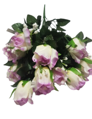 Mazzo di rose artificiali color crema e viola x12 da 45 cm