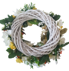 Luxuriöser Weidenkranz geschmückt mit Künstliche Gänseblümchen, Hortensien und Alstroemeria Ø 35cm