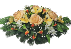Aranjament exclusive Trandafiri artificiali și Alstroemeria și accesorii 60cm x 30cm x 25cm