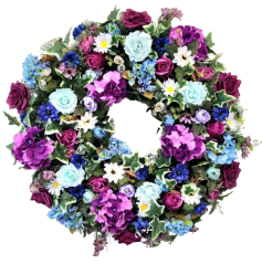 Luxuriöser Künstlicher Tannenkranz exklusiv dekoriert mit Rosen, Hortensien, Pfingstrosen und Accessoires 90cm