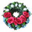 Smútočný veniec s umelými ružami a hortenziami Ø 65cm biela, zelená, modrá