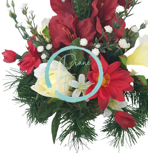 Smútočný aranžmán betonka exclusive umelá ruža, gladiola a doplnky Ø 27cm x 32cm