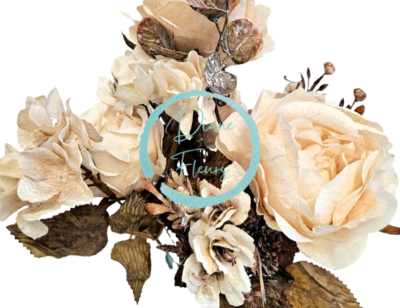 Růže & Hortenzie kytice 48cm umělá béžová