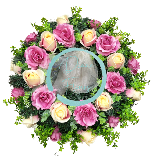 Smútočný veniec "kruh" umelé ruže a doplnky Ø 55cm