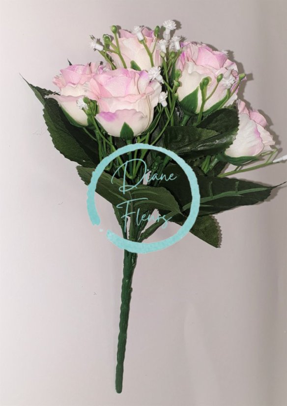 Букет от розови рози "9" 25 см изкуствени