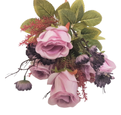 Bukiet róż i stokrotek 45cm fioletowy sztuczny