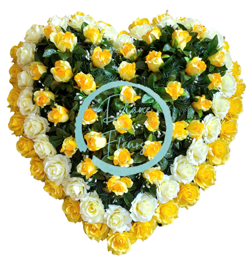Temetési koszorú "szív" rózsák 80cm x 80cm sárga