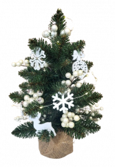 Umělý vánoční stromeček ozdobený Vánočními dekoracemi a světýlky 42cm