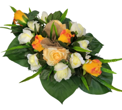 Trauergesteck aus künstliche Rosen und Zubehör 55cm x 28cm x 16cm