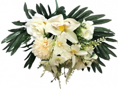 Kytica Chryzantéma & Ruža & Orchidea 40cm krémová umelá