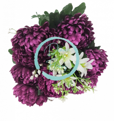 Chryzantémy kytice s přízdobami x12 fialová 50cm umělá