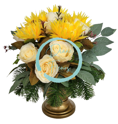 Aranjament pentru cimitir de crizanteme artificiale, trandafiri 45cm x 40cm