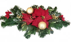 Trauergesteck aus künstliche Weihnachtsstern, Weihnachtskugel und Zubehör 60cm x 30cm x 16cm