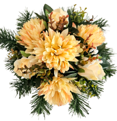 Aranjament funerar cu crizanteme artificiale, trandafiri și accesorii 28cm x 18cm AS1086