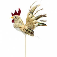 Easter rooster 14cm x 3cm x 14cm straw / textile
