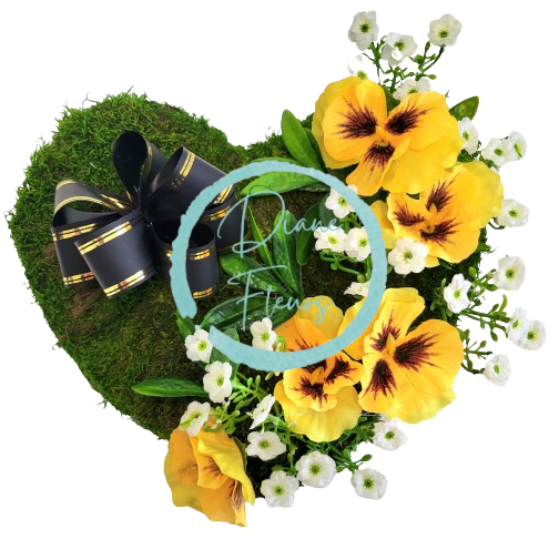 Dekoračný smútočný machový veniec "Srdce" sirôtky, kalanchoe & doplnky 27cm x 23cm
