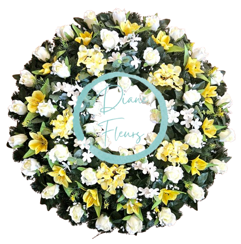 Großer Künstliche Kranz mit Rosen, Lilien, Alstroemeria und Zubehör Ø 85cm