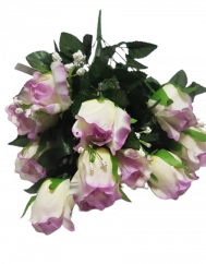 Růže kytice krémová & fialová "12" 45cm umělá