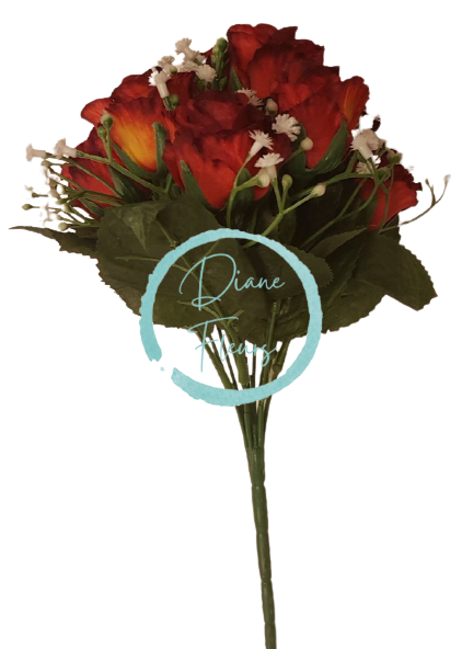 Ruže kytica červená "9" 25cm umelá