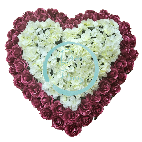 Temetési koszorú "szív" rózsák és hortenzia 80cm x 80cm brodó, krém