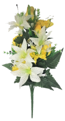 Crini & trandafiri & dalie x12 47cm alb & galben flori artificiale