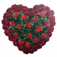 Smuteční věnec "Srdce" z růží 65cm x 65cm červená umělý